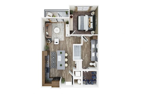 Floor plan for 1 bed, 1 bath, 760 sqft